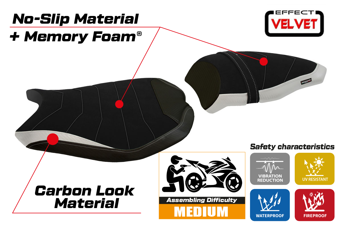 Yhteensopiva istuinpäällinen - Ducati 848 / 1098 / 1198 2007 - 2013 - mod Cervia Velvet Comfort System