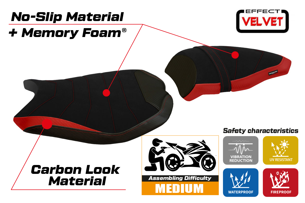 Yhteensopiva istuinpäällinen - Ducati 848 / 1098 / 1198 2007 - 2013 - mod Cervia Velvet Comfort System