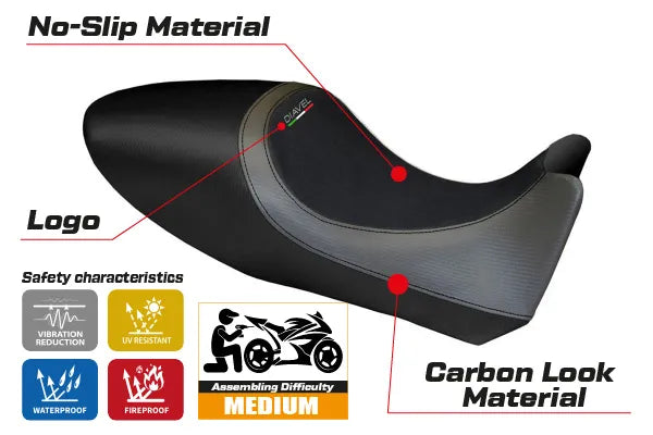Yhteensopiva istuinpäällinen - Ducati Diavel 2011-2013 - mod Arezzo Carbon Color