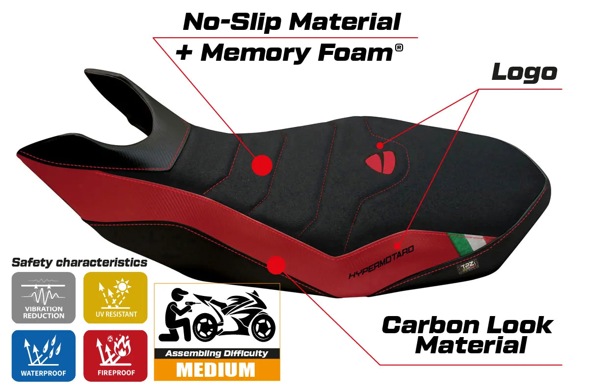 Yhteensopiva istuinpäällinen - Ducati Hypermotard 796 / 1100 / 1100 EVO 2007 - 2012 - mod Medea 2 Comfort System