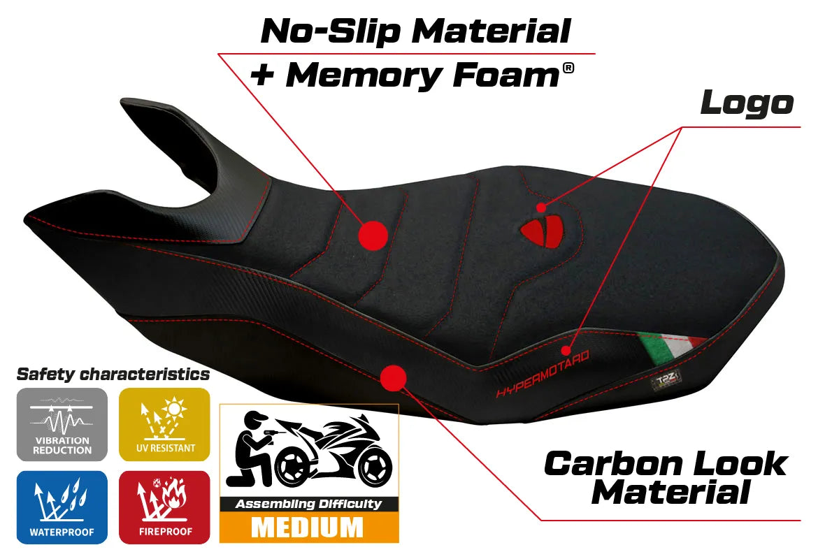 Yhteensopiva istuinpäällinen - Ducati Hypermotard 796 / 1100 / 1100 EVO 2007 - 2012 - mod Medea 2 Comfort System