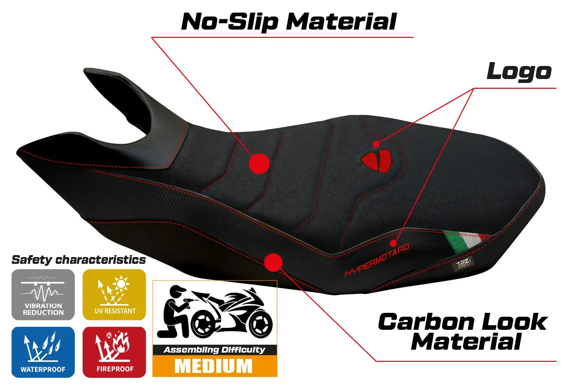 Yhteensopiva istuinpäällinen - Ducati Hypermotard 796 / 1100 / 1100 EVO 2007 - 2012 - mod Ribe 2 Ultragrip