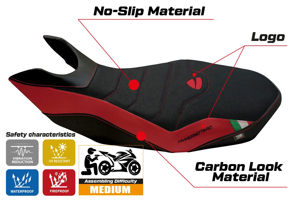 Yhteensopiva istuinpäällinen - Ducati Hypermotard 796 / 1100 / 1100 EVO 2007 - 2012 - mod Ribe 2 Ultragrip