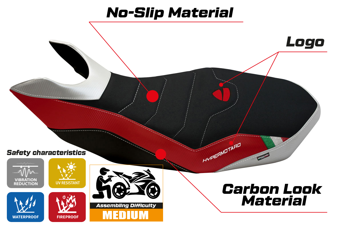 Yhteensopiva istuinpäällinen - Ducati Hypermotard 796 / 1100 / 1100 EVO 2007 - 2012 - mod Ribe Special Color Ultragrip
