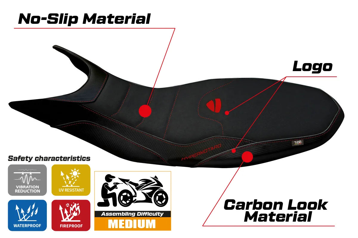 Yhteensopiva istuinpäällinen - Ducati Hypermotard 821 / 939 2013 - 2018 - mod Megara 1 Ultragrip
