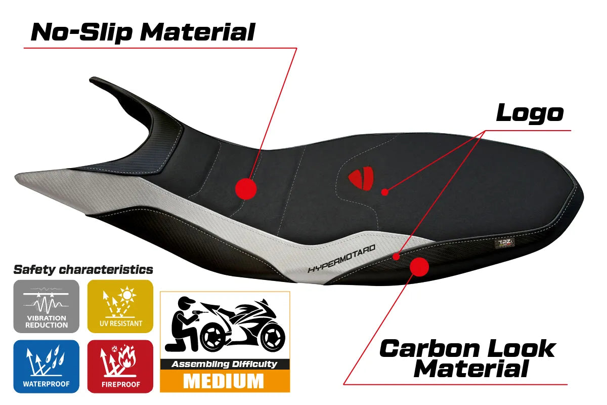 Yhteensopiva istuinpäällinen - Ducati Hypermotard 821 / 939 2013 - 2018 - mod Megara 1 Ultragrip