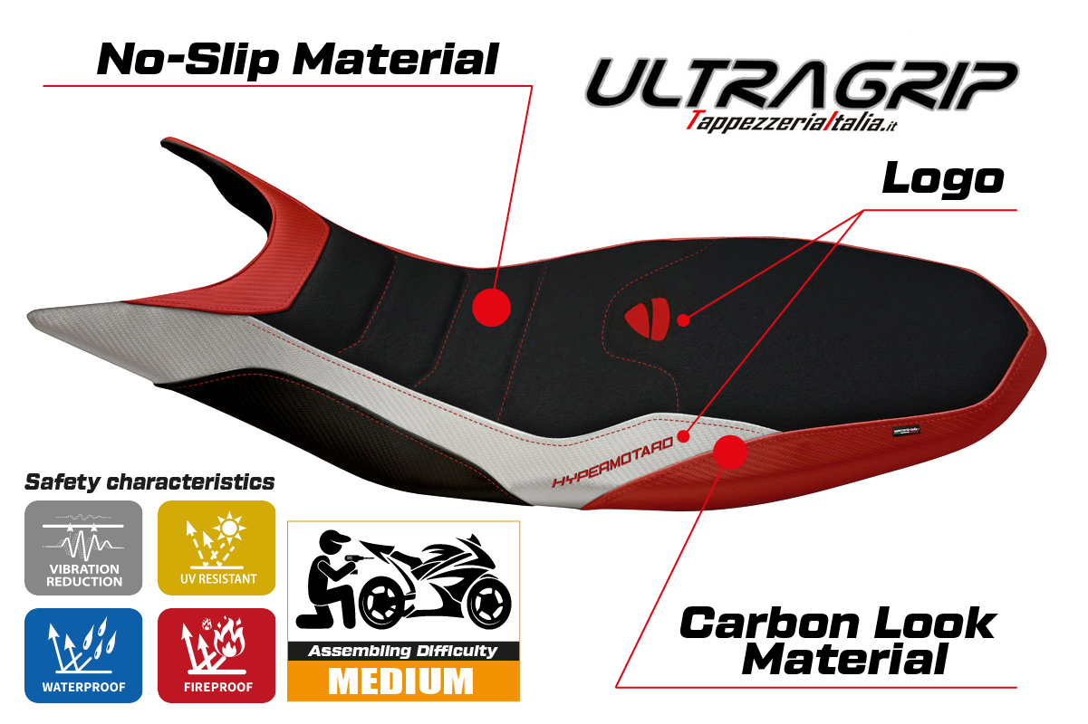 Yhteensopiva istuinpäällinen - Ducati Hypermotard 821 / 939 2013 - 2018 - mod Megara Special Color Ultragrip