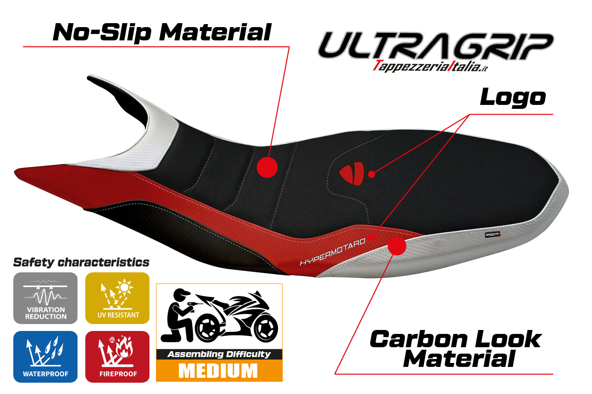 Yhteensopiva istuinpäällinen - Ducati Hypermotard 821 / 939 2013 - 2018 - mod Megara Special Color Ultragrip