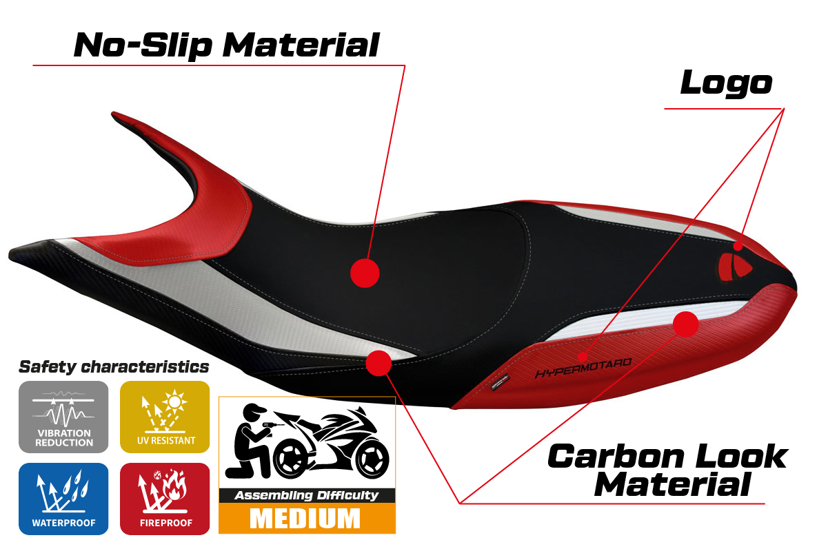 Yhteensopiva istuinpäällinen - Ducati Hypermotard 821 / 939 2013 - 2018 - mod Scicli Special Color