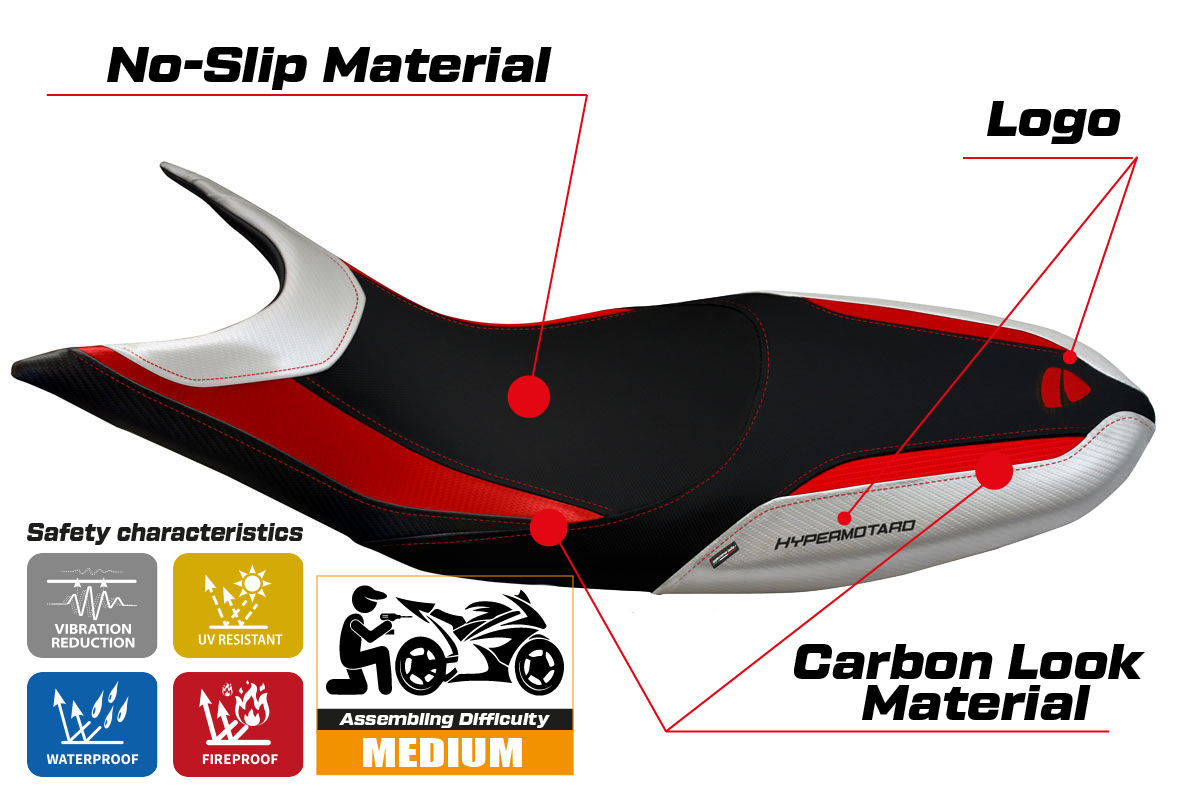 Yhteensopiva istuinpäällinen - Ducati Hypermotard 821 / 939 2013 - 2018 - mod Scicli Special Color