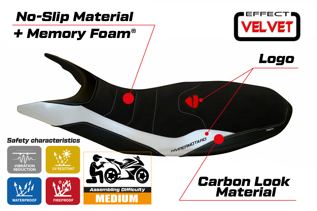 Yhteensopiva istuinpäällinen - Ducati Hypermotard 821 / 939 2013 - 2018 - mod Varna 1 Velvet Comfort System