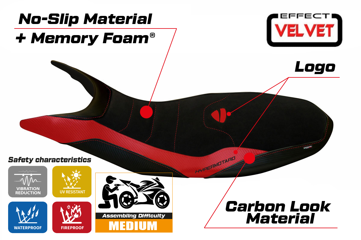 Yhteensopiva istuinpäällinen - Ducati Hypermotard 821 / 939 2013 - 2018 - mod Varna 1 Velvet Comfort System