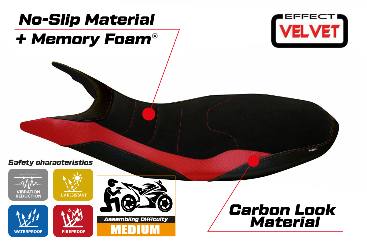 Yhteensopiva istuinpäällinen - Ducati Hypermotard 821 / 939 2013 - 2018 - mod Varna 1 Velvet Comfort System