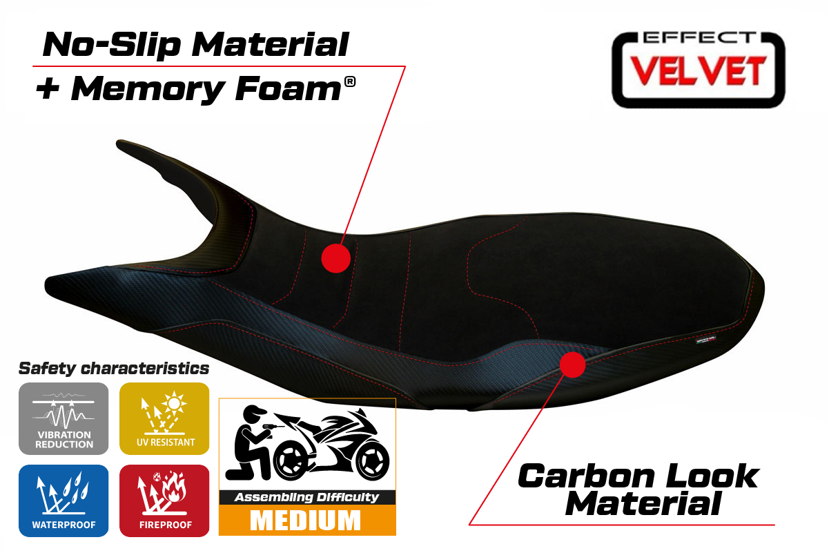 Yhteensopiva istuinpäällinen - Ducati Hypermotard 821 / 939 2013 - 2018 - mod Varna 1 Velvet Comfort System