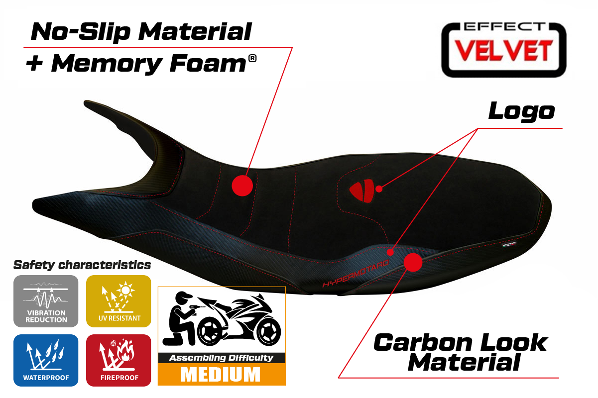 Yhteensopiva istuinpäällinen - Ducati Hypermotard 821 / 939 2013 - 2018 - mod Varna 1 Velvet Comfort System