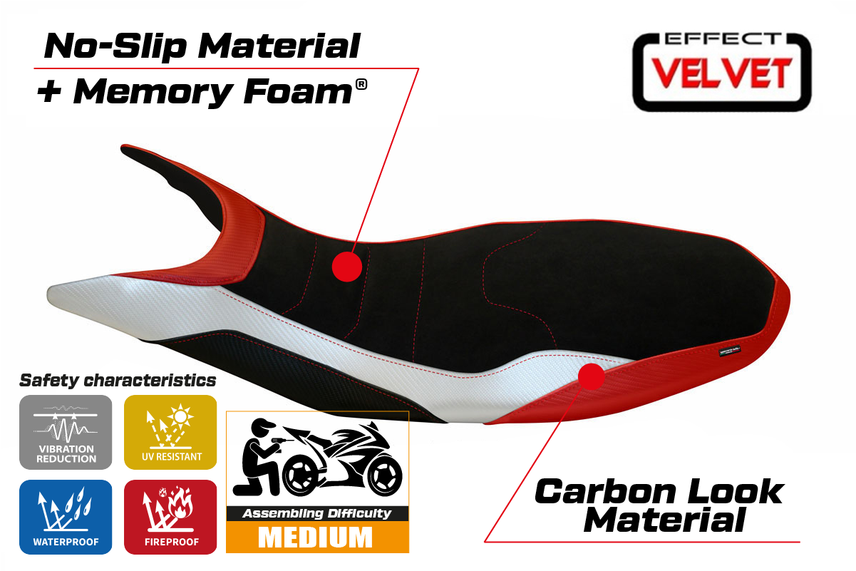 Yhteensopiva istuinpäällinen - Ducati Hypermotard 821 / 939 2013-2018 - Varna Special Color Velvet Comfort System