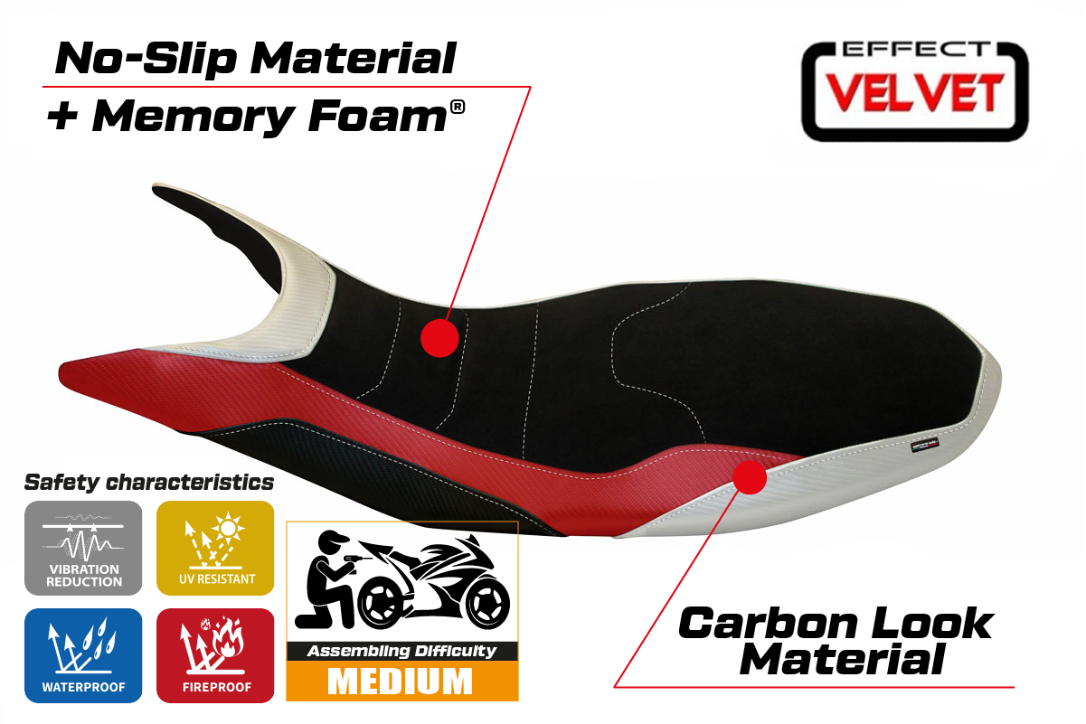 Yhteensopiva istuinpäällinen - Ducati Hypermotard 821 / 939 2013-2018 - Varna Special Color Velvet Comfort System