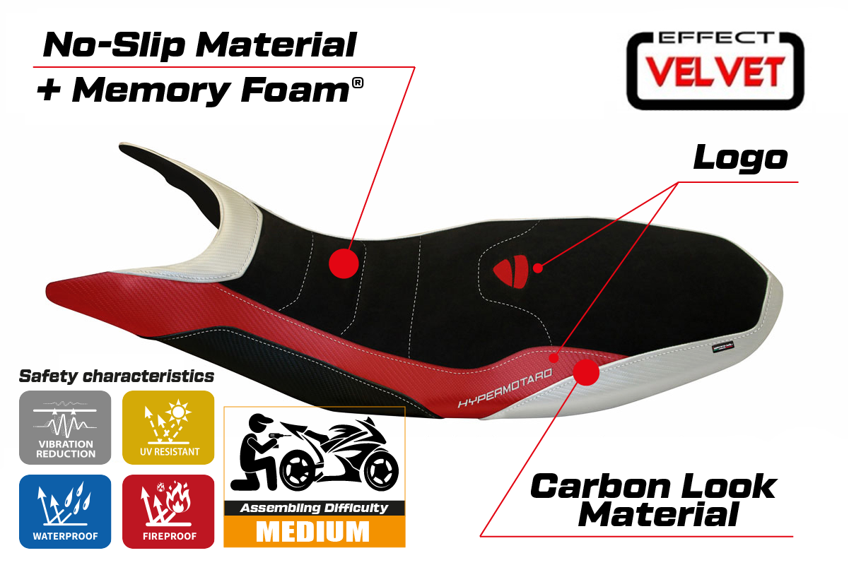 Yhteensopiva istuinpäällinen - Ducati Hypermotard 821 / 939 2013-2018 - Varna Special Color Velvet Comfort System