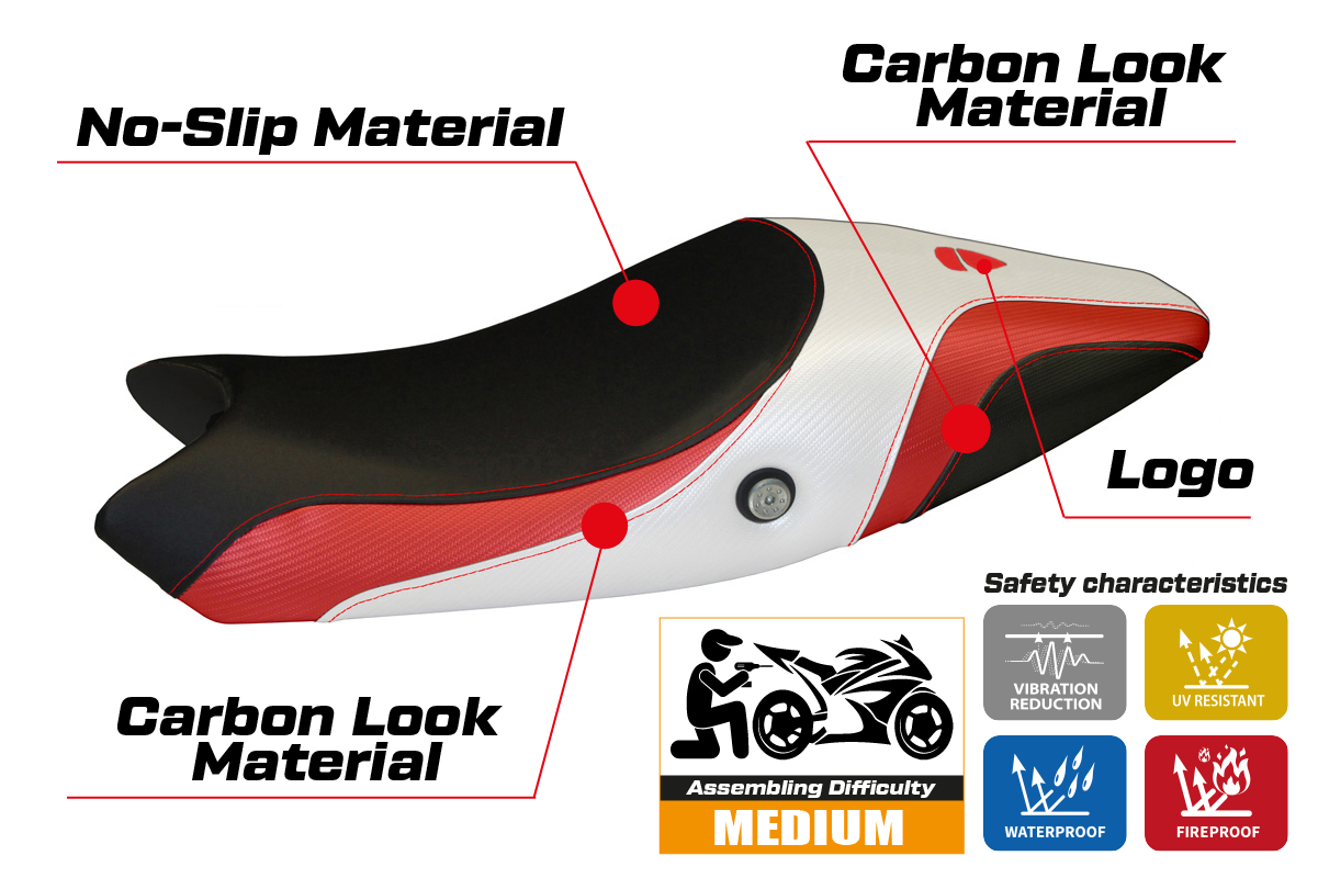 Yhteensopiva istuinpäällinen - Ducati Monster 696 / 796 2008 - 2014 - mod-logot erikoisvärillä