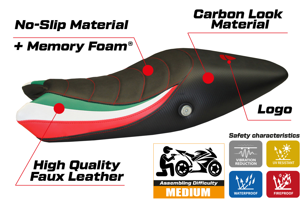 Yhteensopiva istuinpäällinen - Ducati Monster 696 / 796 2008 - 2014 - mod Tricolat Total Black Comfort System
