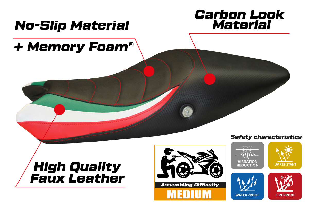 Yhteensopiva istuinpäällinen - Ducati Monster 696 / 796 2008 - 2014 - mod Tricolat Total Black Comfort System