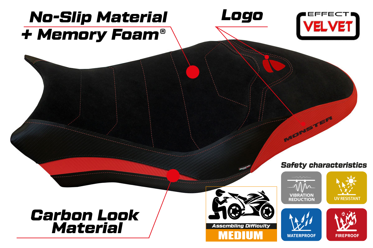 Yhteensopiva istuinpäällinen - Ducati Monster 797 2017-2020 - mod Ovada 1 Velvet Comfort System