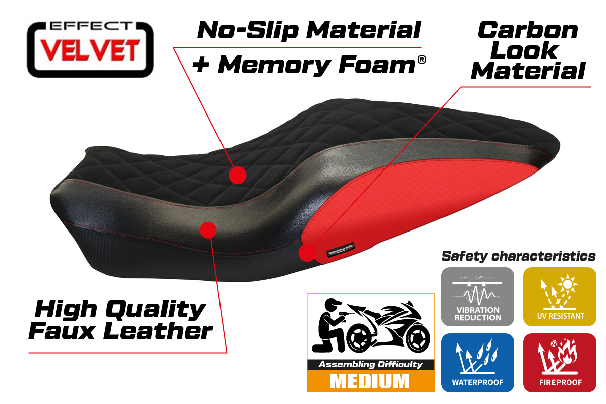 Yhteensopiva istuinpäällinen - Ducati Monster 821 / 1200 2014-2016 - mod Andorra Velvet Comfort System
