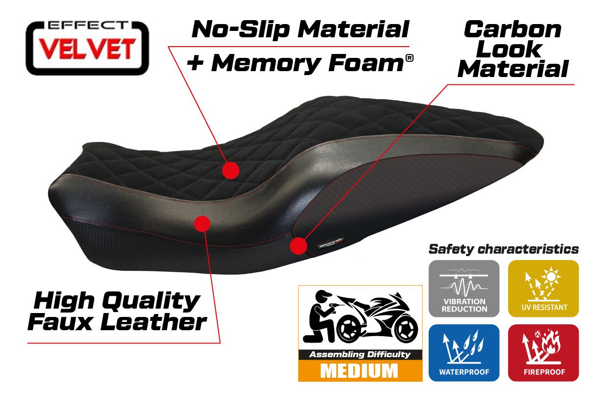 Yhteensopiva istuinpäällinen - Ducati Monster 821 / 1200 2014-2016 - mod Andorra Velvet Comfort System