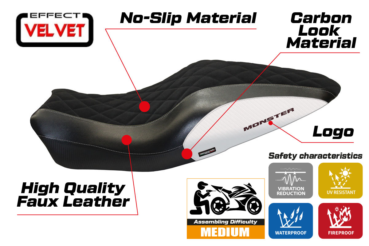 Yhteensopiva istuinpäällinen - Ducati Monster 821 / 1200 2014-2016 - mod Andorra Velvet