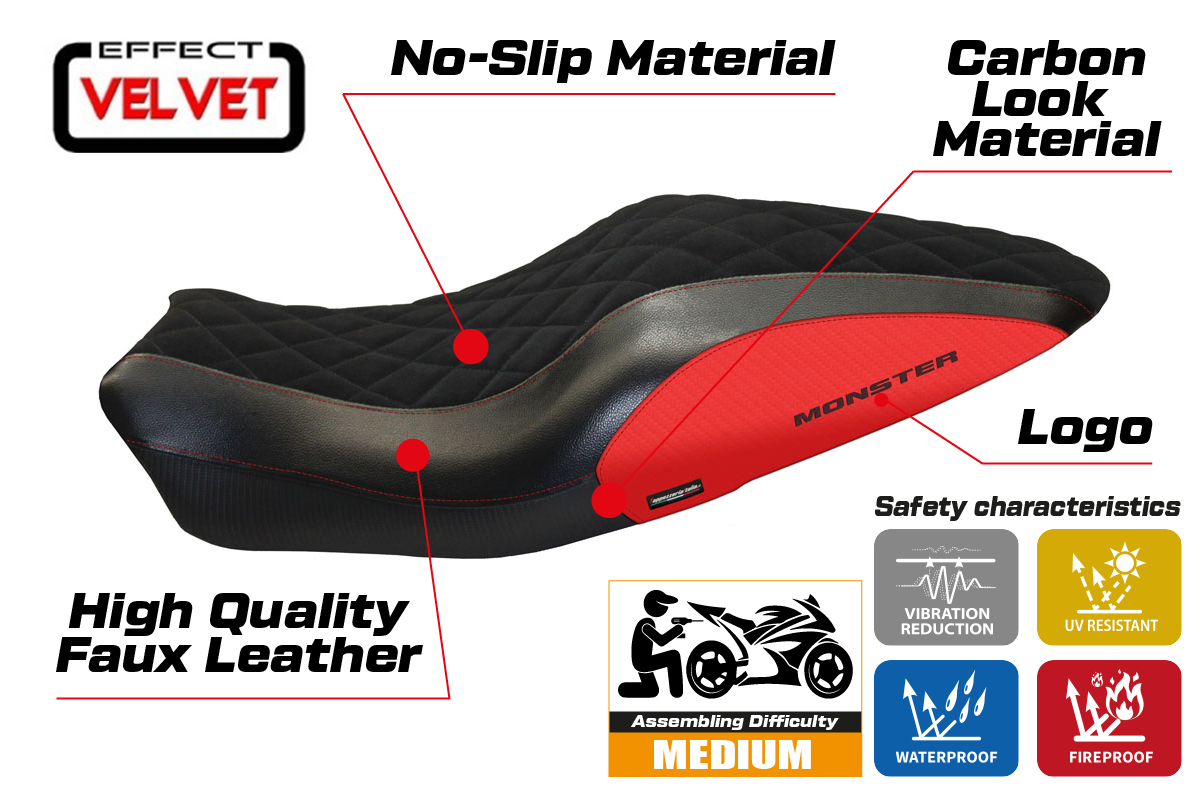Yhteensopiva istuinpäällinen - Ducati Monster 821 / 1200 2014-2016 - mod Andorra Velvet
