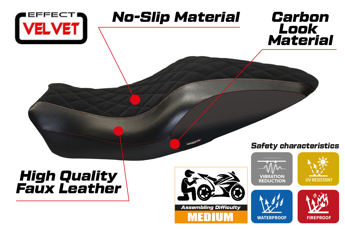 Yhteensopiva istuinpäällinen - Ducati Monster 821 / 1200 2014-2016 - mod Andorra Velvet