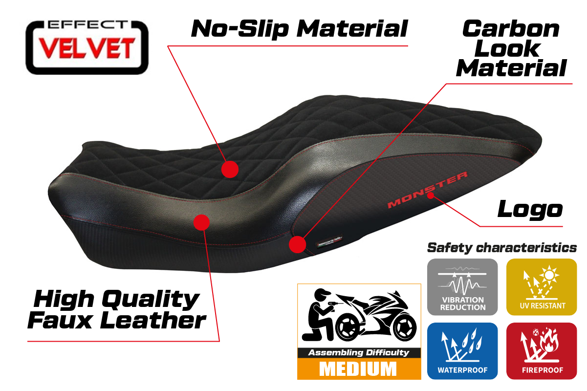 Yhteensopiva istuinpäällinen - Ducati Monster 821 / 1200 2014-2016 - mod Andorra Velvet