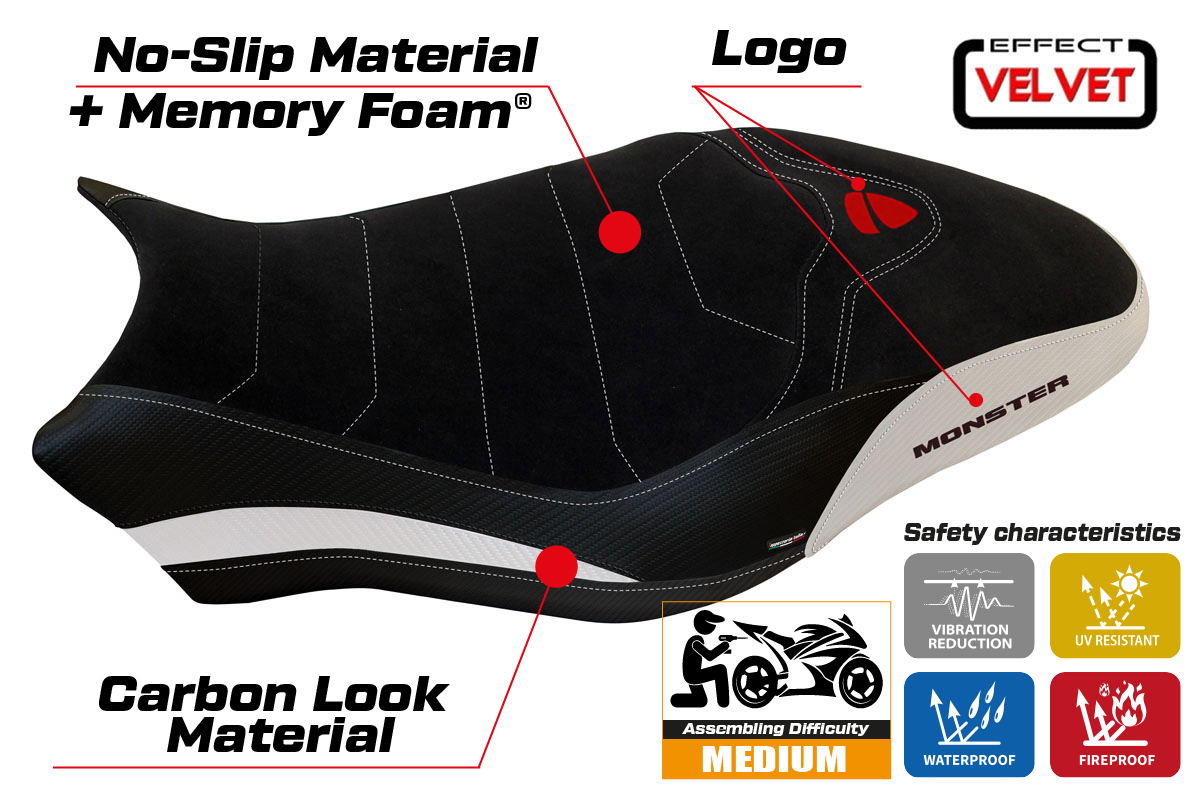 Yhteensopiva istuinpäällinen - Ducati Monster 821 / 1200 2017 - 2020 - mod Ovada 1 Velvet Comfort System