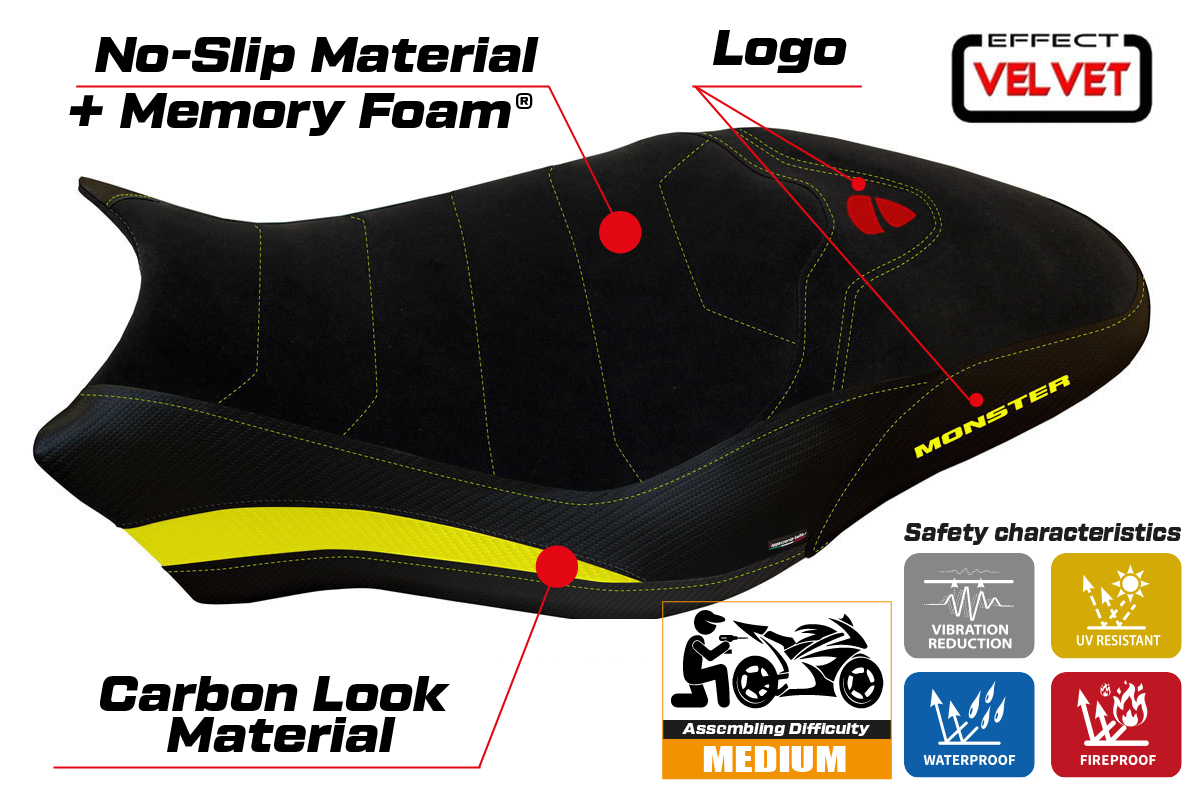Yhteensopiva istuinpäällinen - Ducati Monster 821 / 1200 2017 - 2020 - mod Ovada 2 Velvet Comfort System