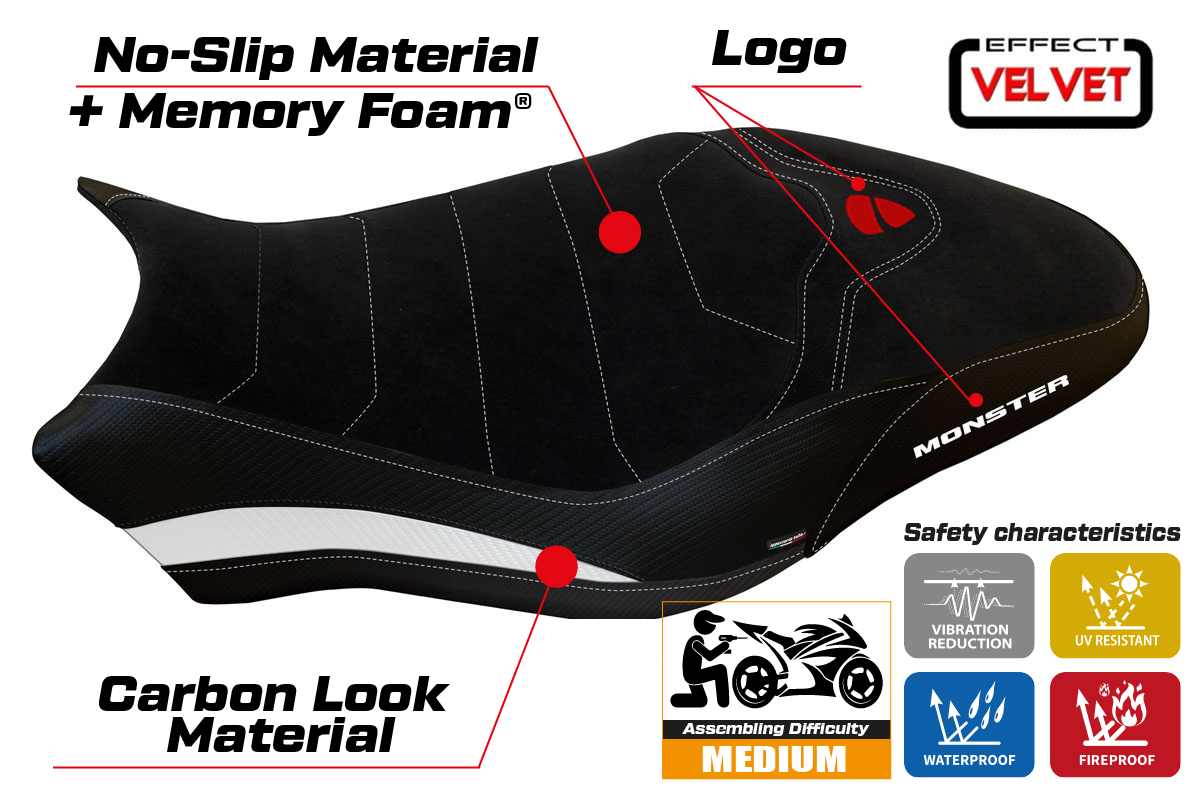 Yhteensopiva istuinpäällinen - Ducati Monster 821 / 1200 2017 - 2020 - mod Ovada 2 Velvet Comfort System