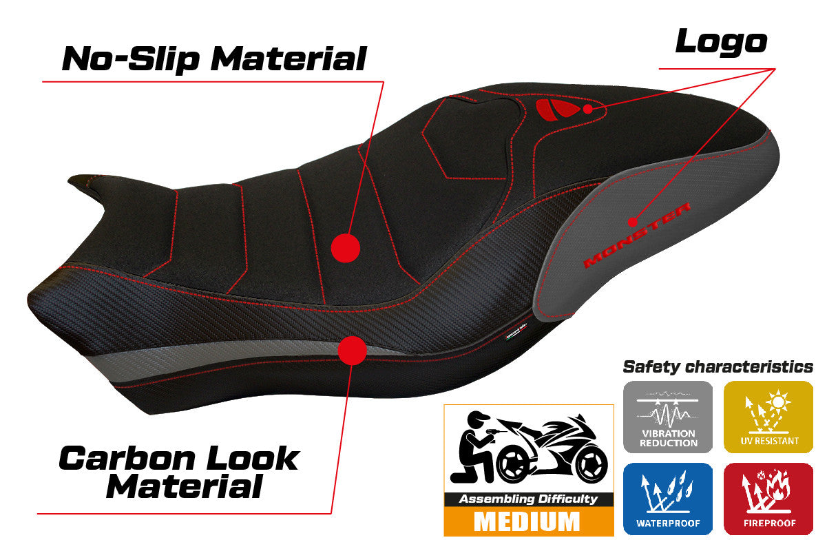 Yhteensopiva istuinpäällinen - Ducati Monster 821 / 1200 2017 - 2020 - mod Piombino 1 Ultragrip