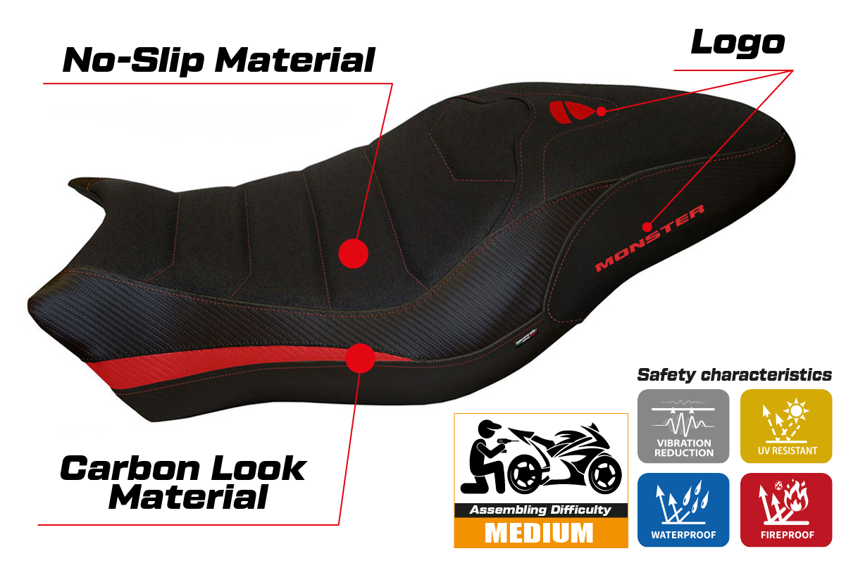 Yhteensopiva istuinpäällinen - Ducati Monster 821 / 1200 2017 - 2020 - mod Piombino 2 Ultragrip