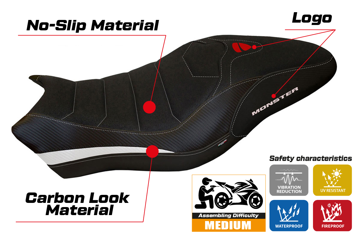 Yhteensopiva istuinpäällinen - Ducati Monster 821 / 1200 2017 - 2020 - mod Piombino 2 Ultragrip