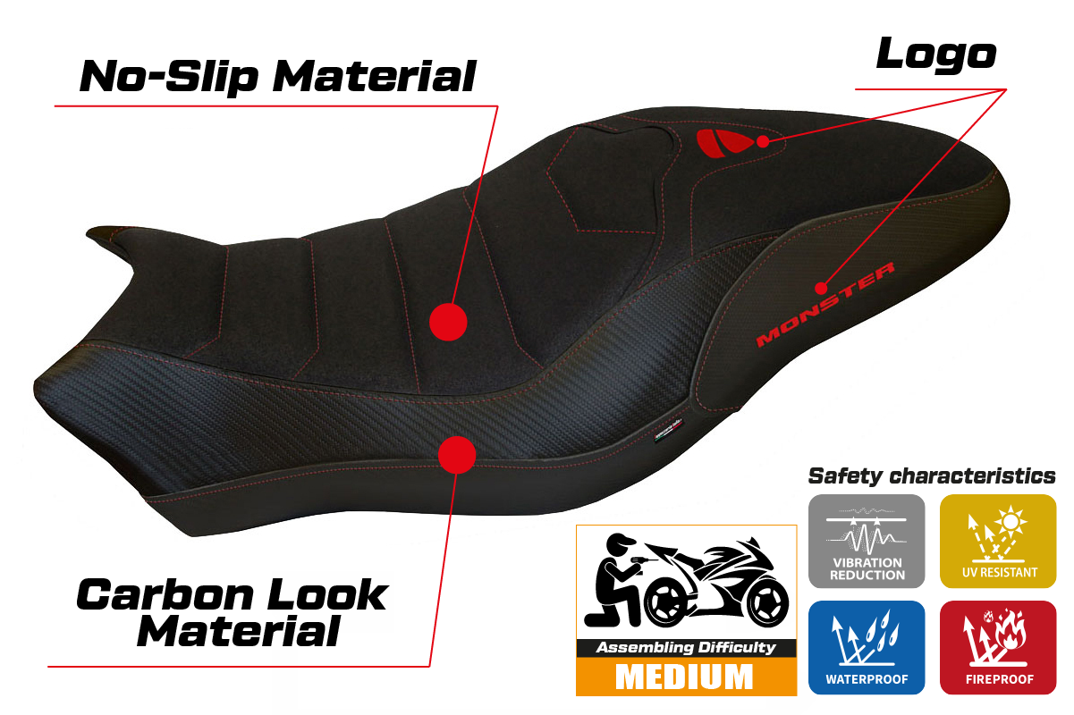 Yhteensopiva istuinpäällinen - Ducati Monster 821 / 1200 2017 - 2020 - mod Piombino 2 Ultragrip