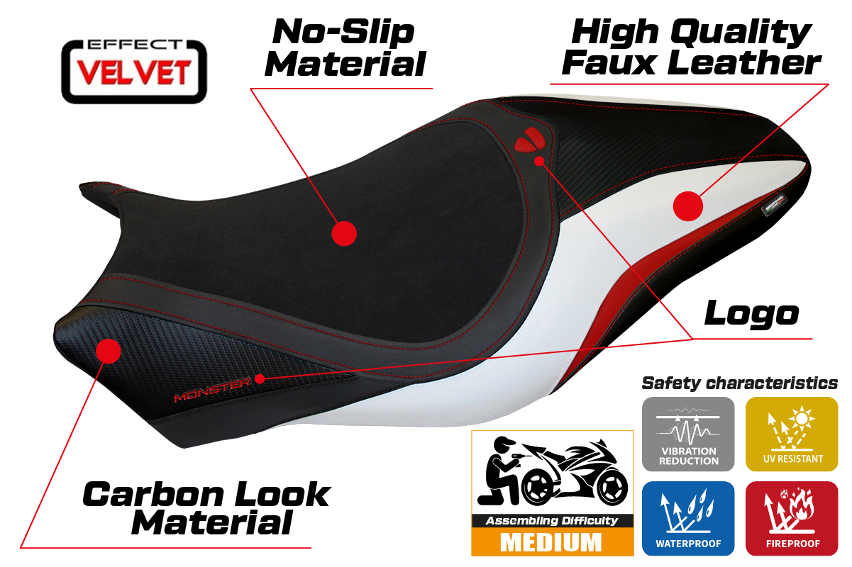 Yhteensopiva istuinpäällinen - Ducati Monster 821 / 1200 2017 - 2020 - mod Valencia Velvet