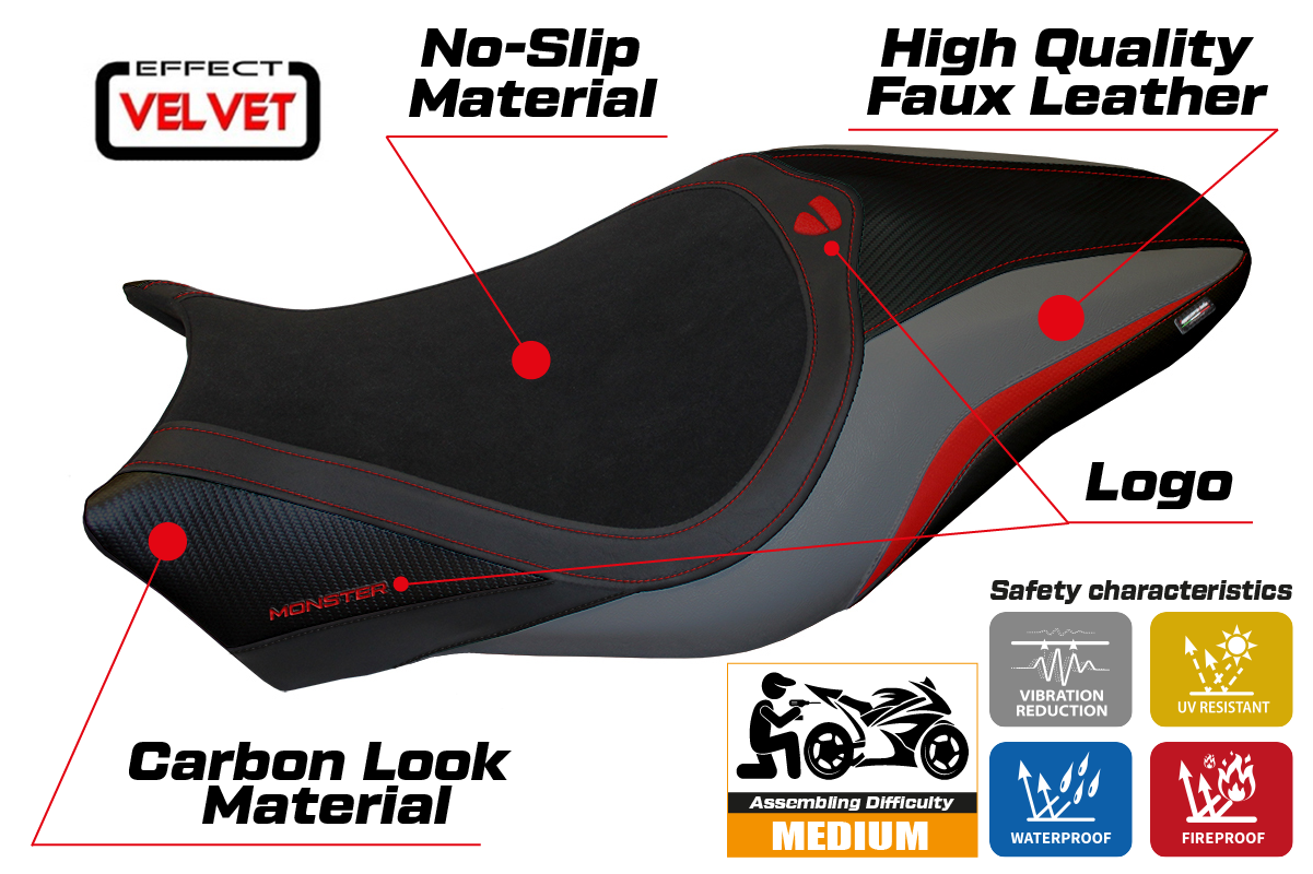 Yhteensopiva istuinpäällinen - Ducati Monster 821 / 1200 2017 - 2020 - mod Valencia Velvet