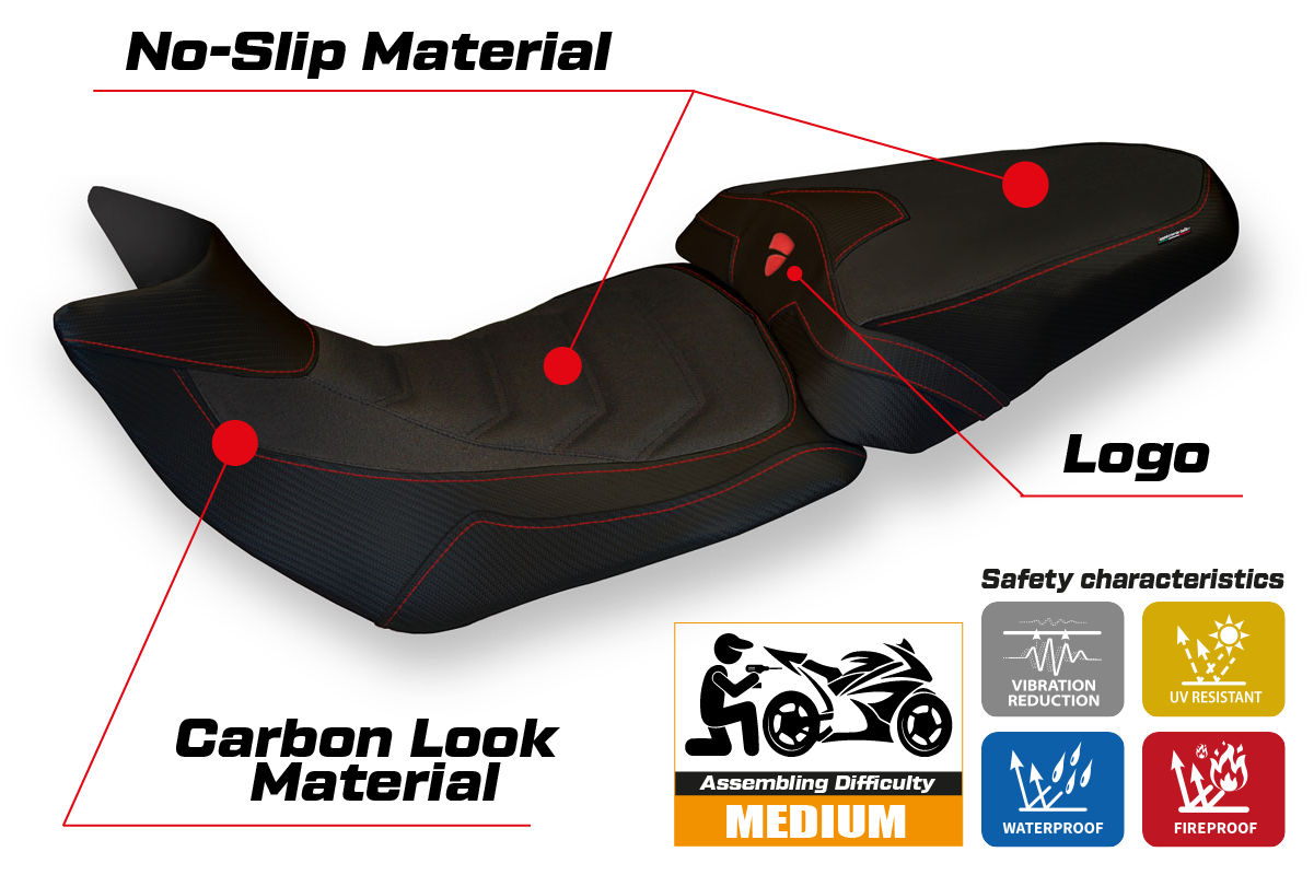 Yhteensopiva istuinpäällinen - Ducati Multistrada 1200 / 1260 2015 - 2020 - Bobbio 2 Ultragrip -modifikaatio