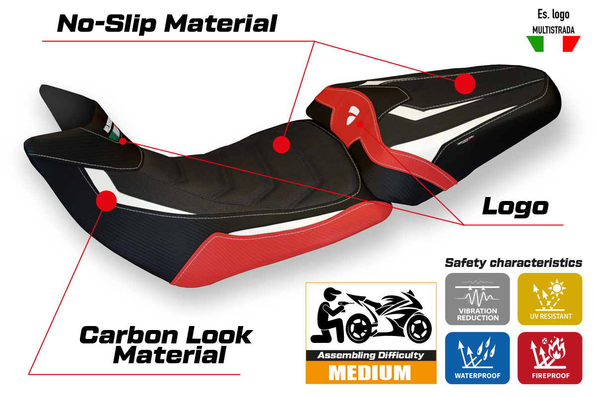 Yhteensopiva istuinpäällinen - Ducati Multistrada 1200 / 1260 2015 - 2020 - Bobbio Special Color Ultragrip -modifikaatio