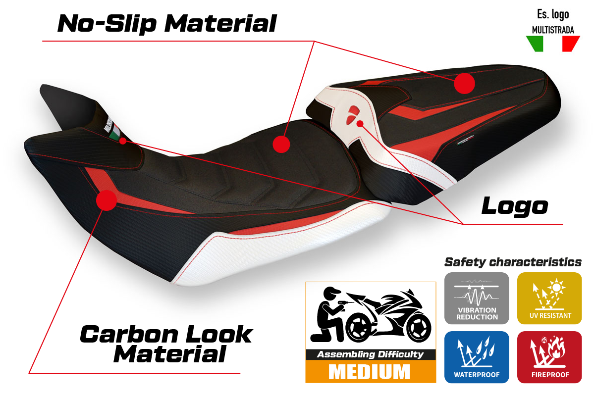 Yhteensopiva istuinpäällinen - Ducati Multistrada 1200 / 1260 2015 - 2020 - Bobbio Special Color Ultragrip -modifikaatio