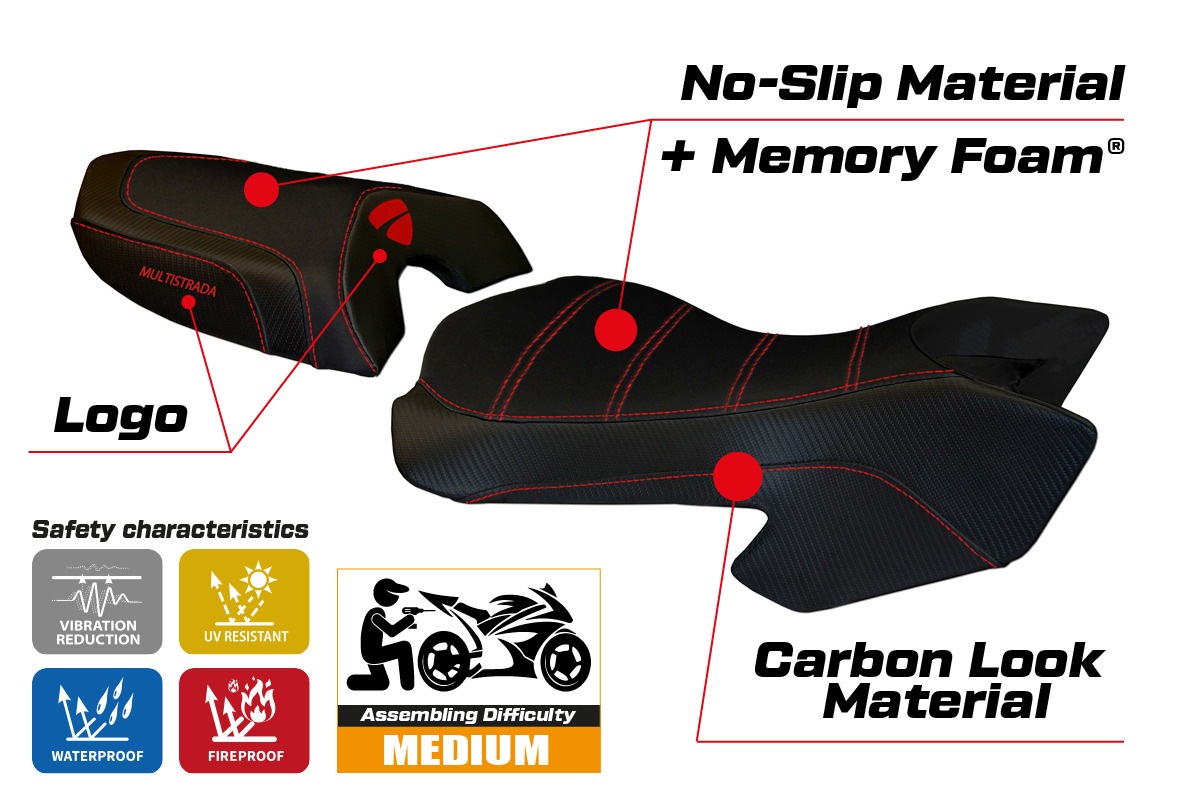 Yhteensopiva istuinpäällinen - Ducati Multistrada 620 / 1000 / 1100 2003 - 2009 - mod Sciacca Color Comfort System