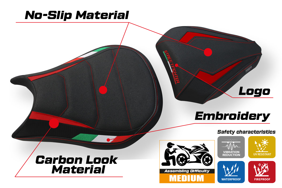 Yhteensopiva istuinpäällinen - Ducati Streetfighter 2009-2015 - mod Florida Trico Ultragrip
