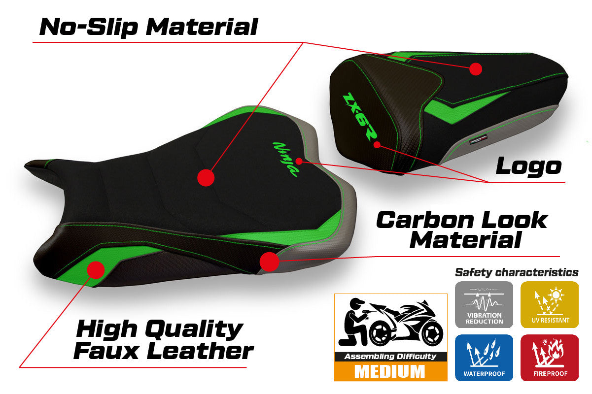 Yhteensopiva istuinpäällinen - Kawasaki Ninja ZX 6 R 2009 - 2012 - mod Cracovia Special Color Ultragrip