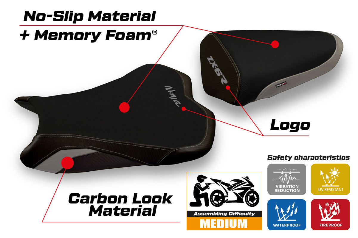 Yhteensopiva istuinpäällinen - Kawasaki Ninja ZX 6 R 2009 - 2012 - mod Giacarta 2 Comfort System