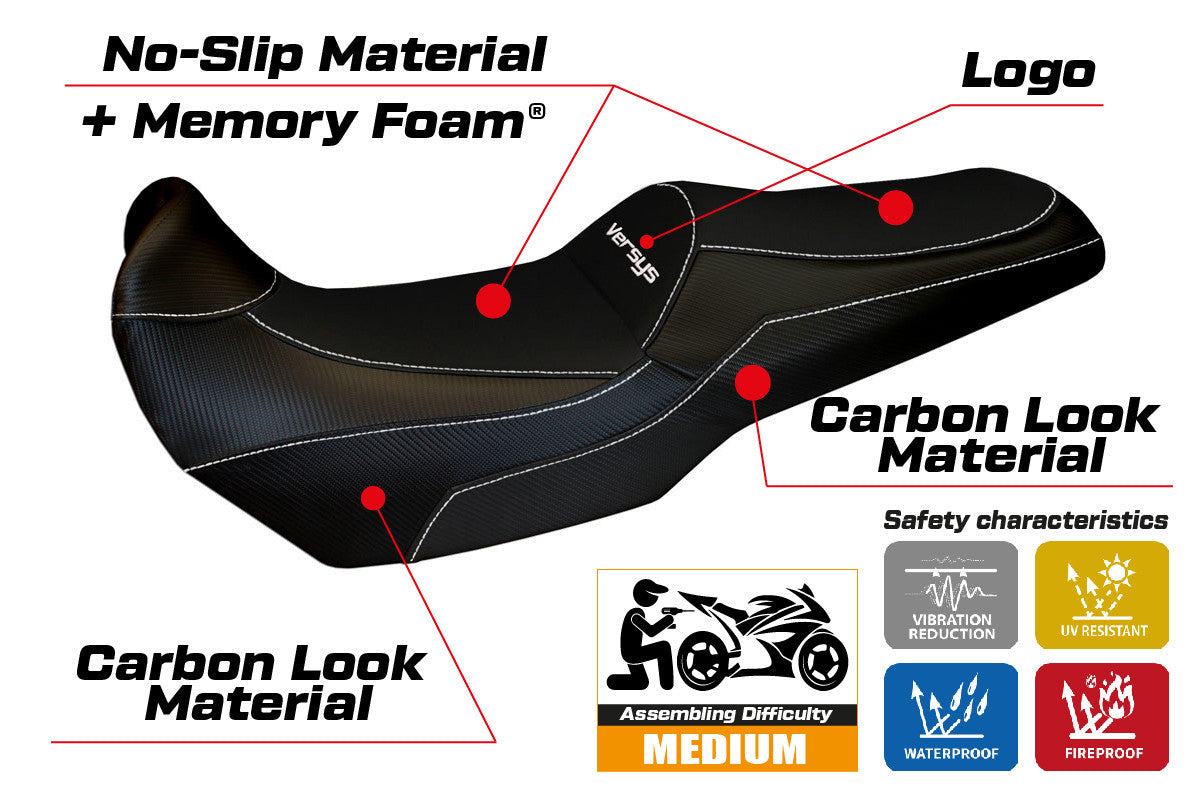 Yhteensopiva istuinpäällinen - Kawasaki Versys 1000 2011-2018 - mod Lampedusa Total Black Comfort System