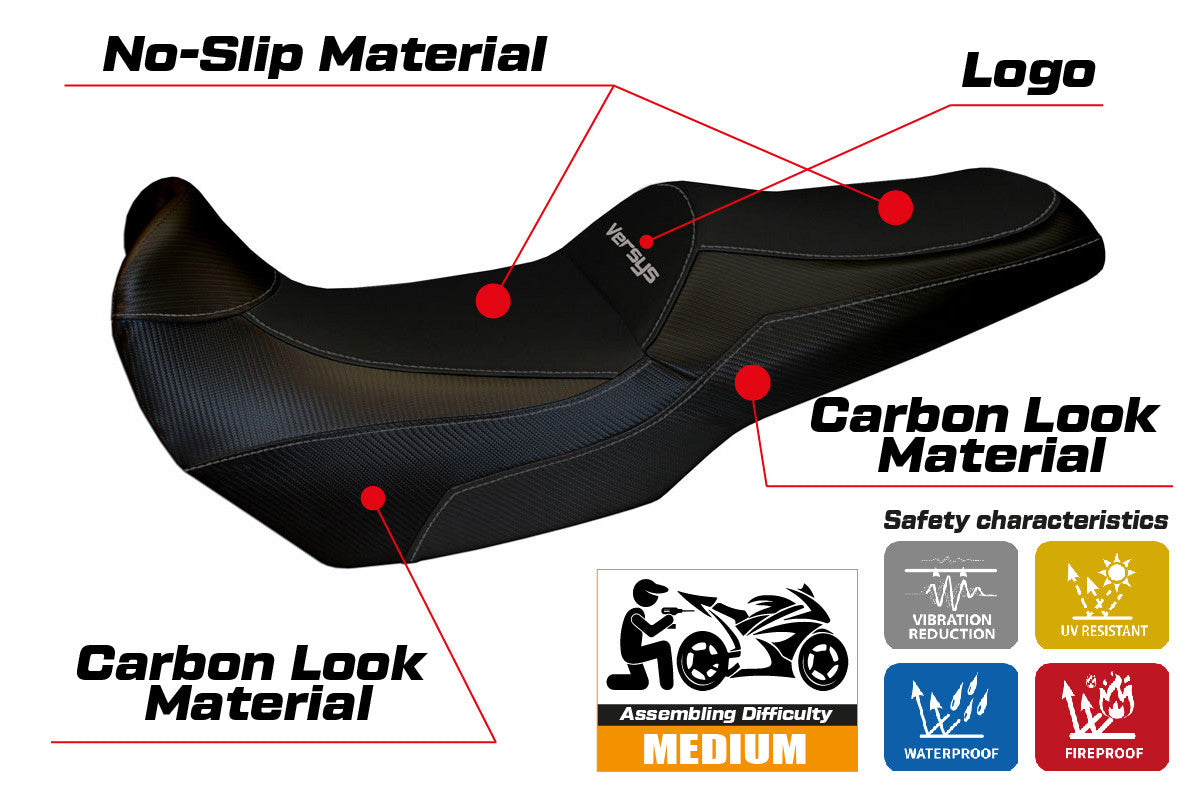 Yhteensopiva istuinpäällinen - Kawasaki Versys 1000 2011-2018 - mod Lampedusa Total Black